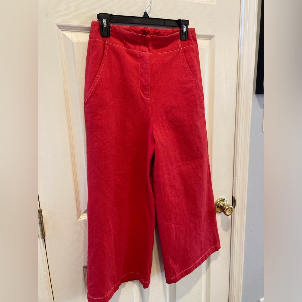 Apple Red ASTR Wide Leg Casual Cropped Pant Stretch Denim Preppy Travel Size MED - Picture 2 of 15